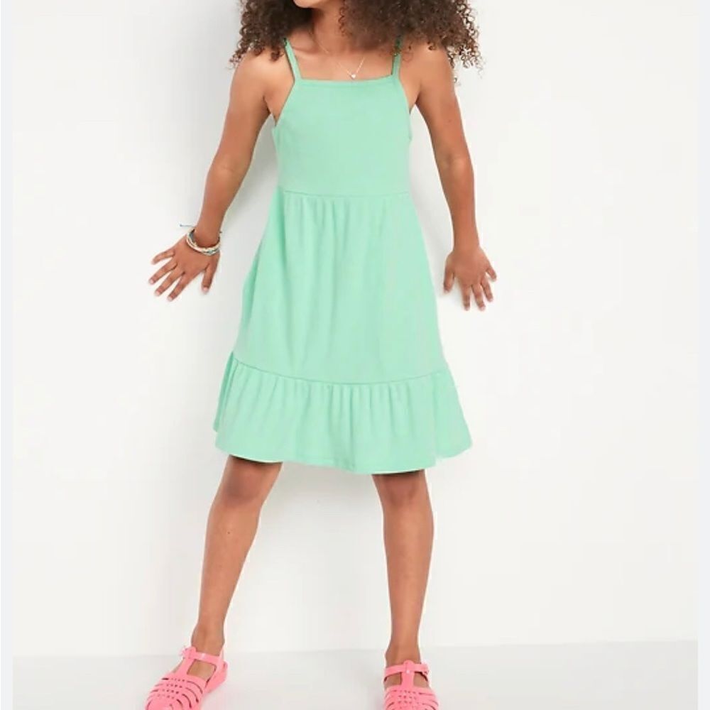 Old Navy mint green Sleeveless spaghetti strap Rib Knit Fit Flare Dress L 10-12